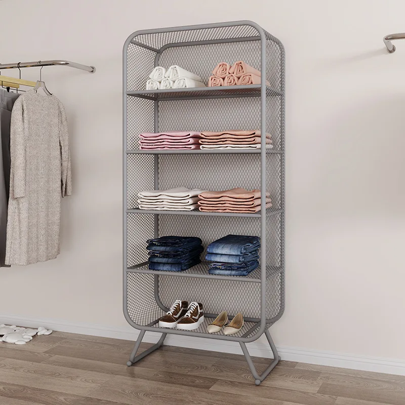 Multi-layer storage rack, simple wrought iron bookshelf, jeans rack