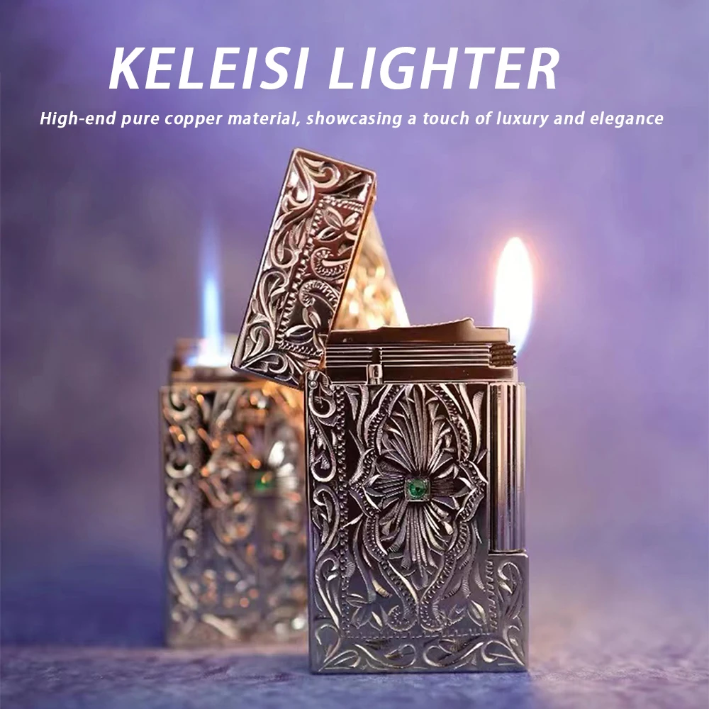 Luxury Pure Metal Lighter Hand-Carved Dual-Flame Ignition Creative Design High-Quality Lighter for Elegant Smoking Experience