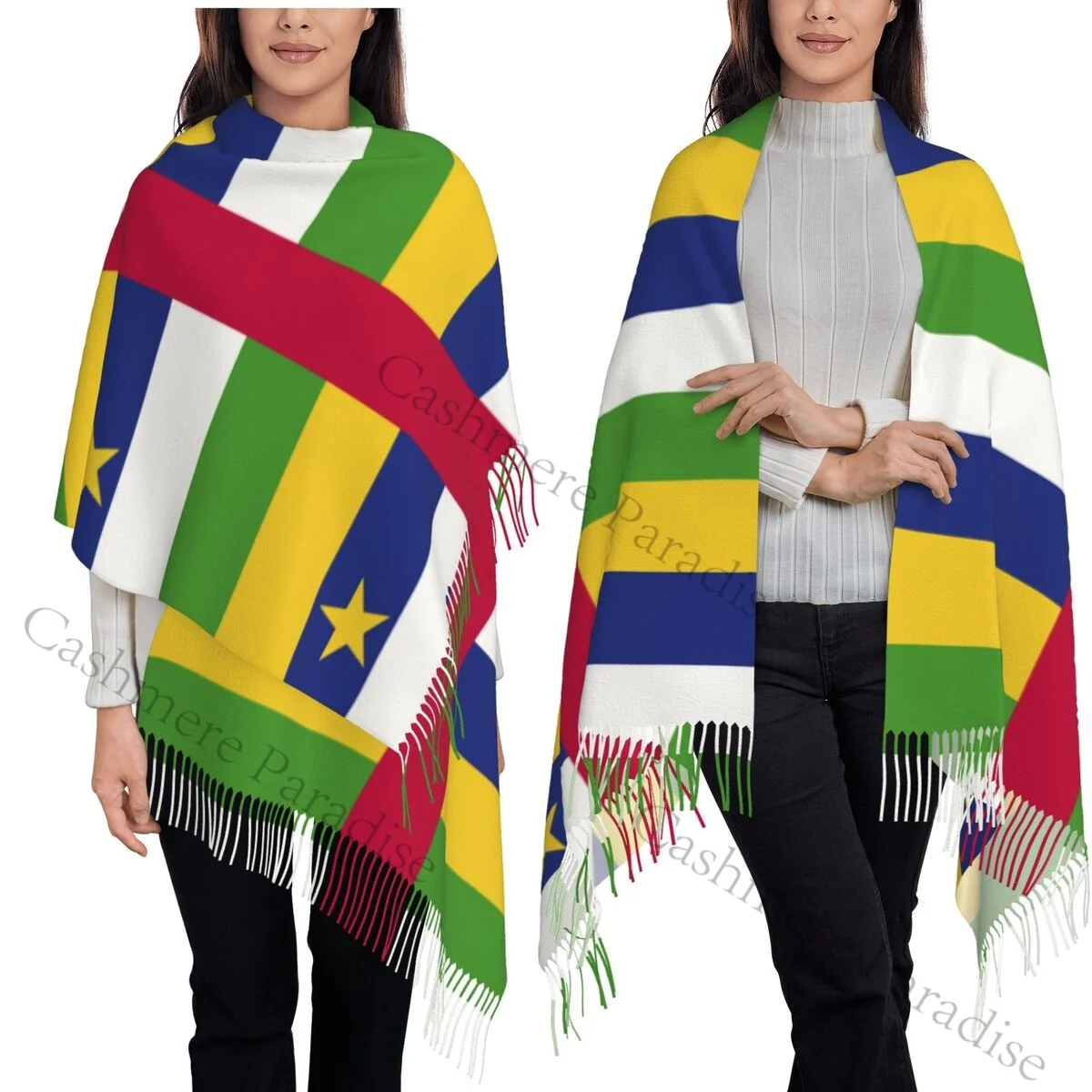 

Женская шаль из пашмины с флагом C.A.R, шарф с бахромой, длинный большой шарф