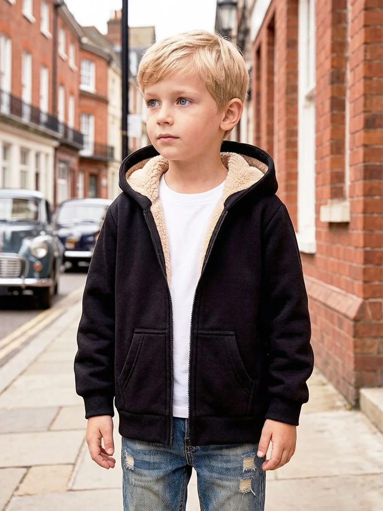 Winter New Boys and Girls Solid Color Plus Thick Lamb Fleece Versatile Casual Warm Outerwear Hoodie Fashion Sports Hoodie Coat