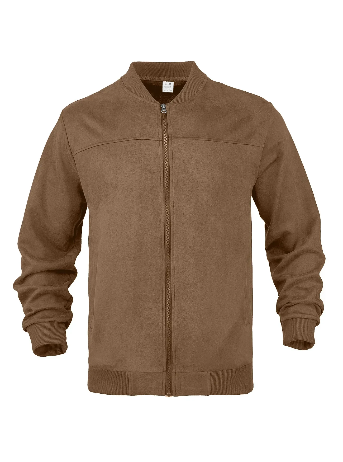 Herren-Wildlederjacke mit durchgehendem Reißverschluss, Stehkragen, lässig, langärmelig, einfarbig, leichte Streetwear-Oberbekleidung – Detail 28