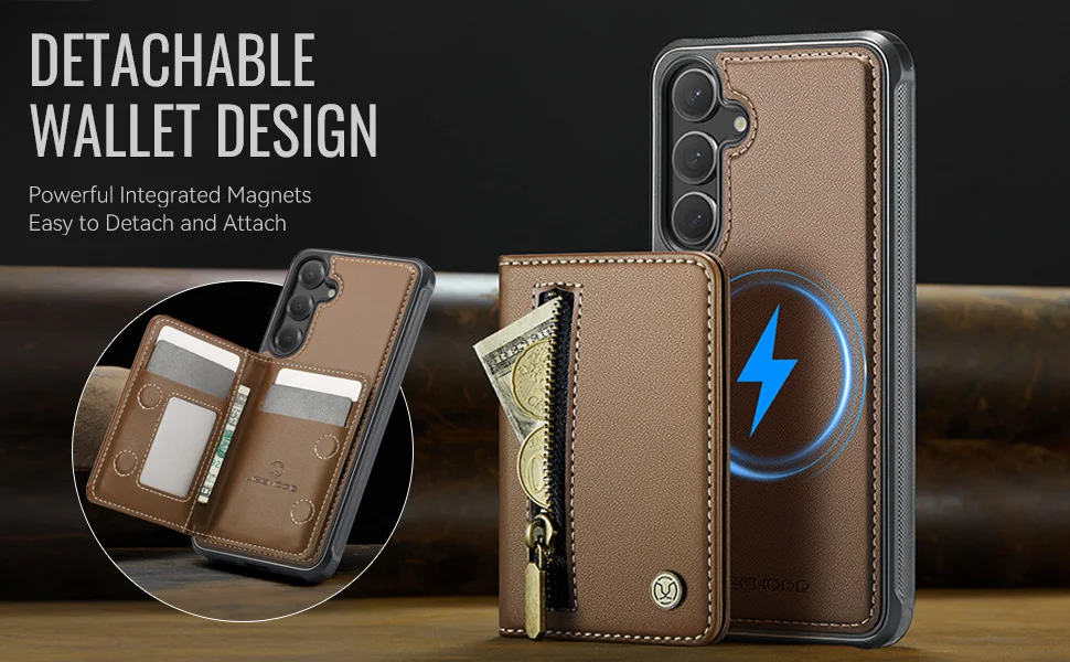 2 in 1 Detachable RFID Zipper Magnetic Leather Wallet Cards Solt Case For Samsung S25 Edge S24 Ultra S23 Plus S23 kickstandCover - Image 5
