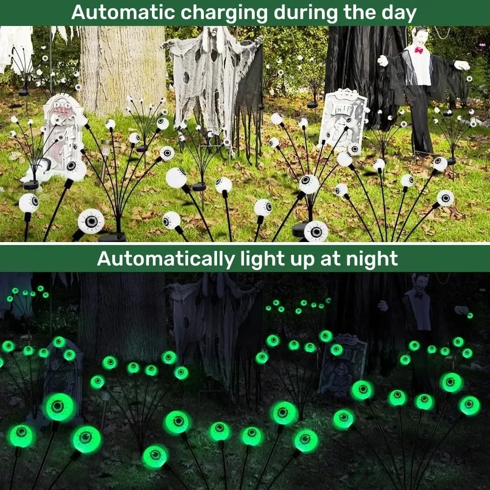 Halloween LED Eyeball Lights 6/8 LED Solar Garden Lawn Lamp Path Outdoor Scary Decoration Lights for Halloween Festival Party