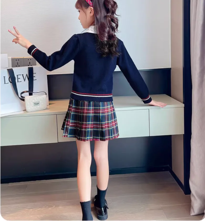 Academy style JK shirt collar fake two-piece top autumn and winter style plush student children's sweater