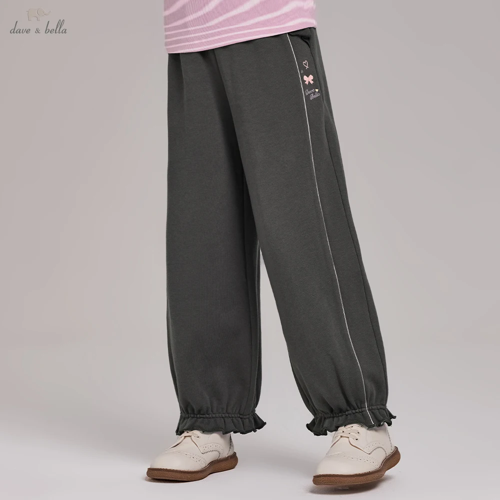 Dave Bella Children Autumn Knitted Sports Pants Girls Spring Elastic Waist Trousers Casual Pocket Clothes Trousers DK3263403