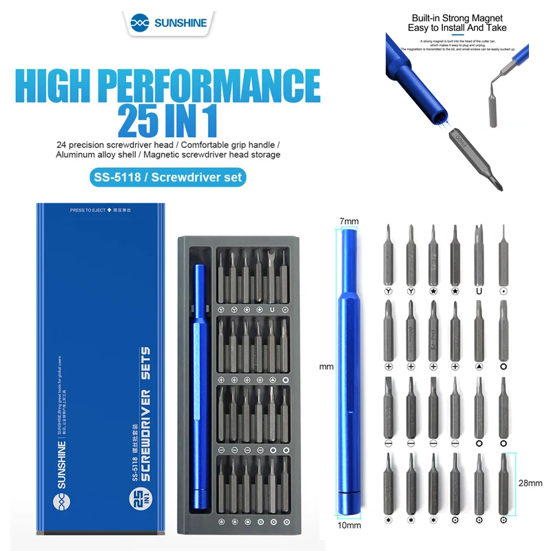 SUNSHINE SS-5118 25 in 1 High Performance Precision Magnetic Bits Screwdriver Set For iPhone Repair Disassembly Opening Tool