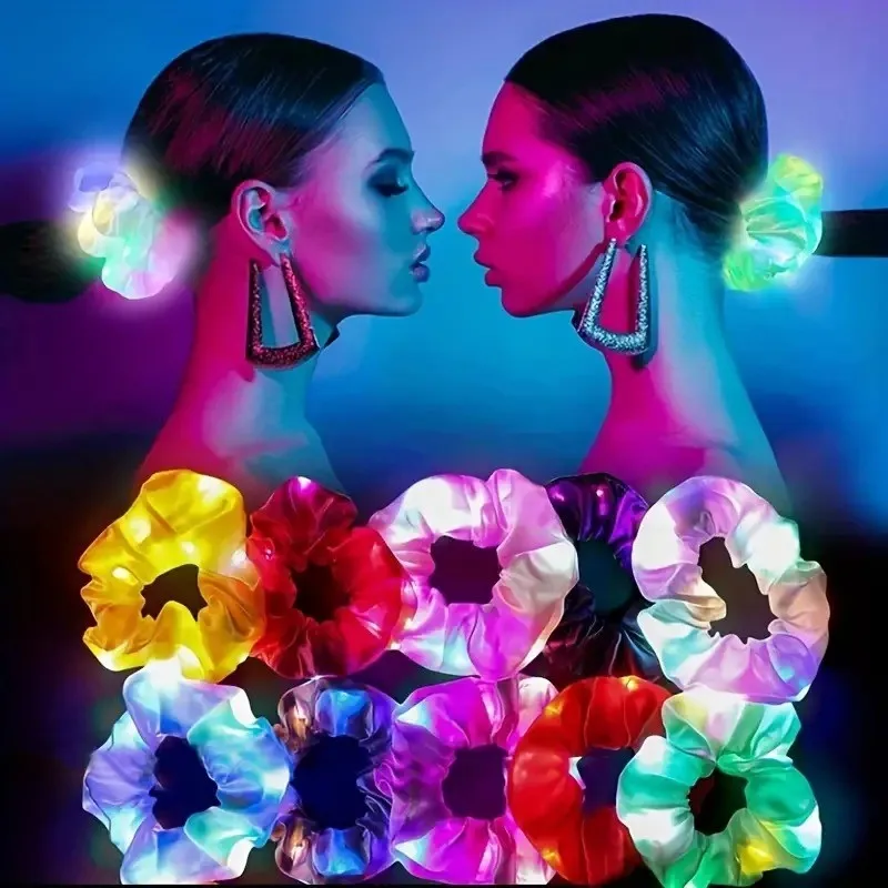 Fashion Mixed Color Hair Scrunchies For Woman LED large Hair Ring Bright Satin Hair Accessories Luminous Light Accessories