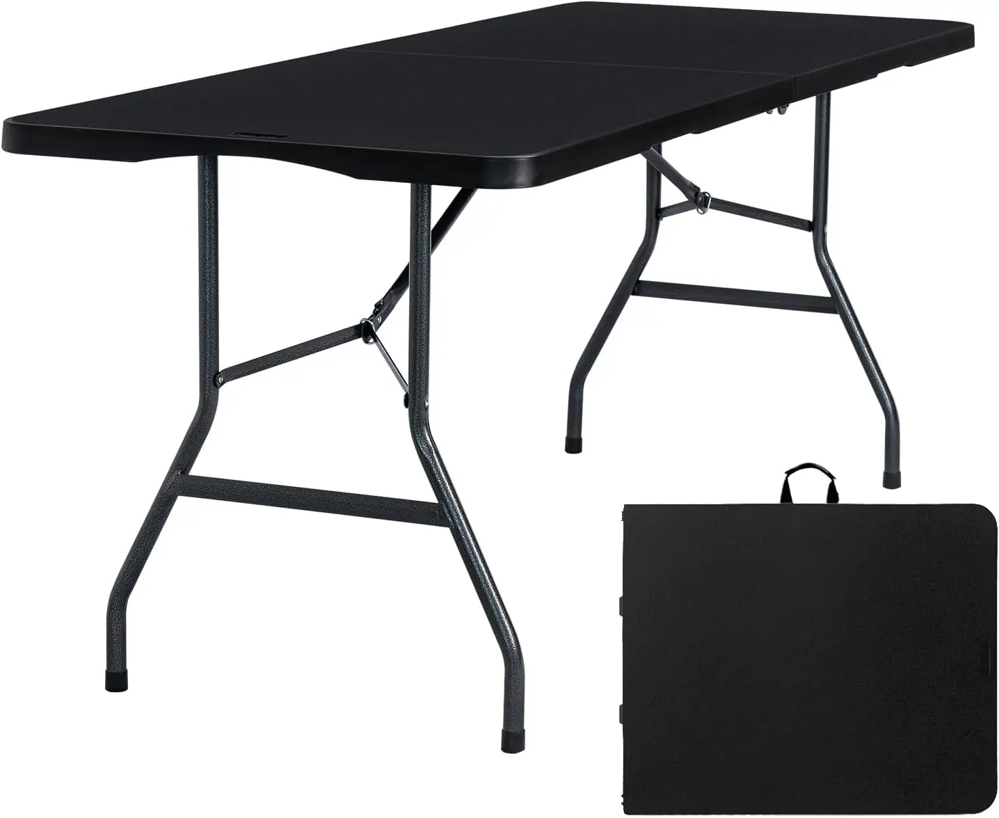

Folding Table 6ft Portable Heavy Duty Plastic Fold-in-Half 6 Foot Foldable Table Utility Dining Indoor Outdoor with Carrying