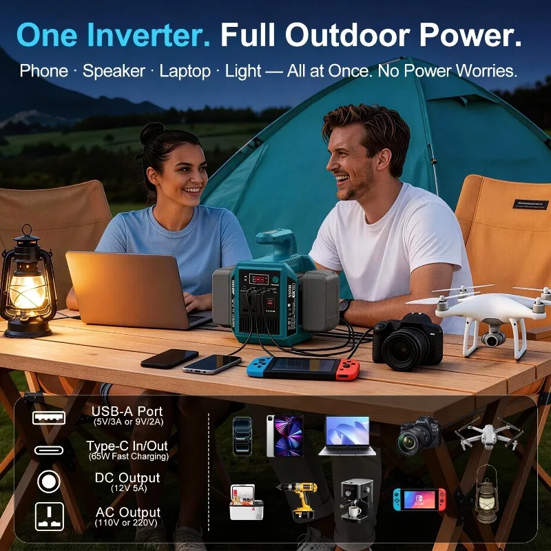 Portable Power Bank for Makita 18-21V Lithium Battery DC 18V to AC 110V/220V 550W Pure Sine Wave Inverter Outdoor Power Station