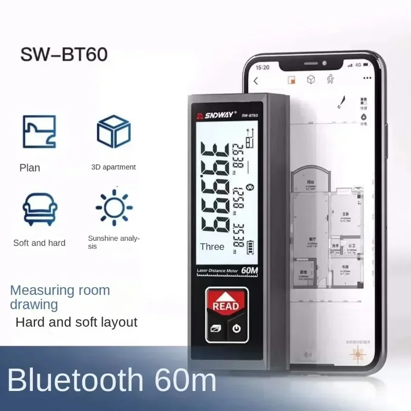 Regla Electrónica Mini SNDWAY SW-BT40, Telémetro Láser Bluetooth de Alta Precisión, Regla de Medición Infrarroja 40 50 60 APP BT