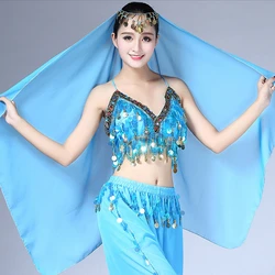 Women's Solid Color Chiffon Belly Dance Headwear Coin Headband Scarf Headpiece Dance Costume