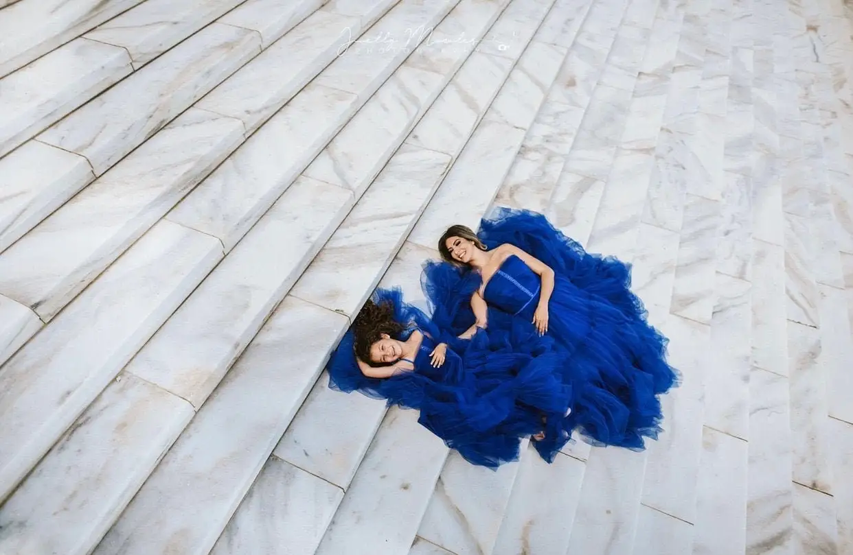 Elegant Mother Daughter Matching Dress for Maternity Photoshot A-line Evening Party Dresses for Children