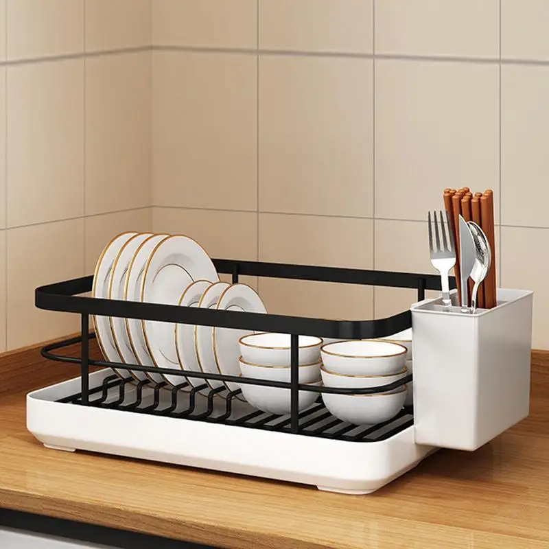 Dish Drainer Rack Utensil Drainer With Utensil Holder Dish Organizer Drying Dish Rack With Drip Tray For Bowls And Plates