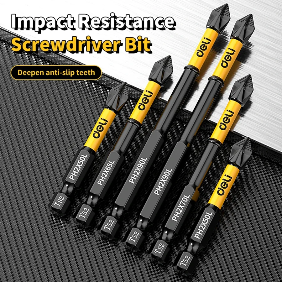 Deli PH2 Screwdriver Magnetic Batch Head Impact Strong Cross High Hardness 65/110/150mm Anti Non-slip WaterProof Tools