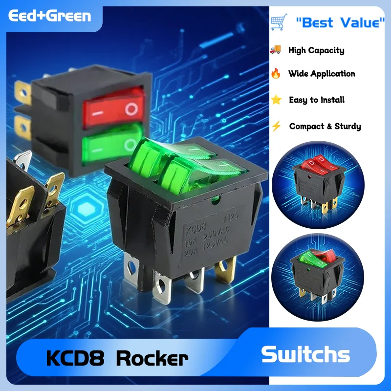 

2Position 6PIN 16A 250V/20A 125VAC Electrical equipment Boat Car Power Switches KCD8 Double Light Rocker Switch ON-OFF 1~100pcs