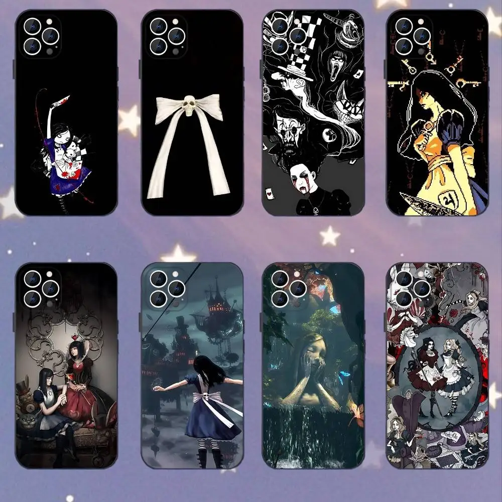 

A-Alice Madness Returns Phone Case For iPhone 17,16,15,14,13,12,11,Pro,XS,Max,XR,Plus,E,SE4,Mini Black Soft Cover
