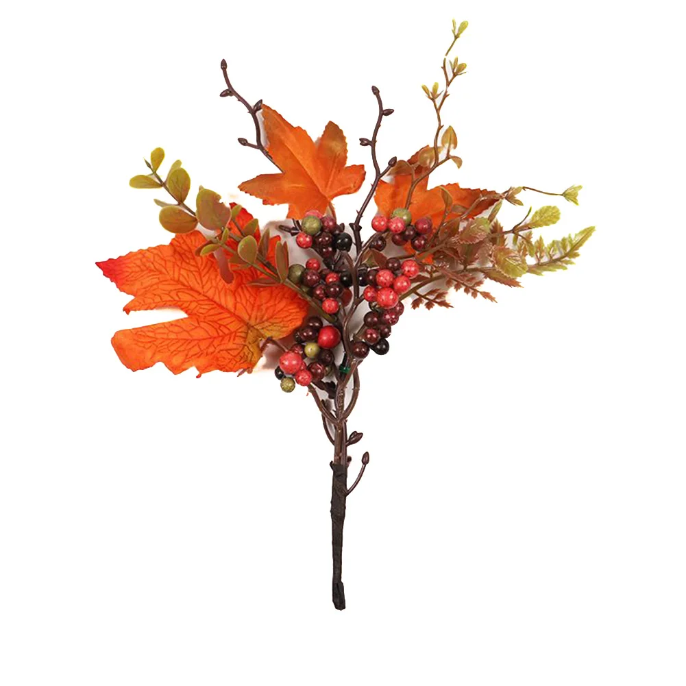 Autumn Fall Maple Leaves Branch Foam Artificial Fall Fake Maple Leaves Stems Plant For Outdoor Wedding Halloween Home Decoration