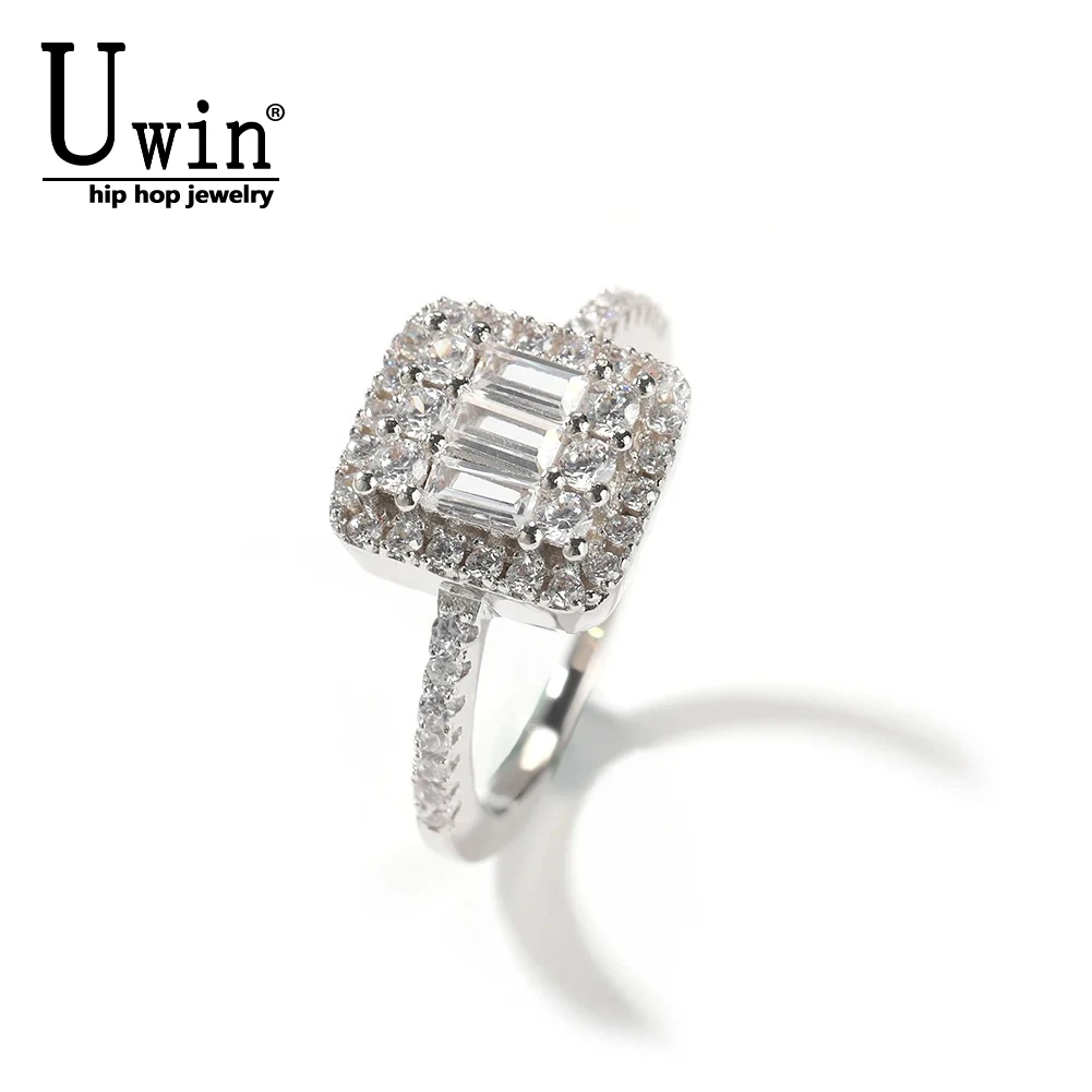 Uwin Slim Baguettecz Rings Iced Out Square Cubic Zirconia Rings Charm Luxury Jewelry Engagement Gift For Women