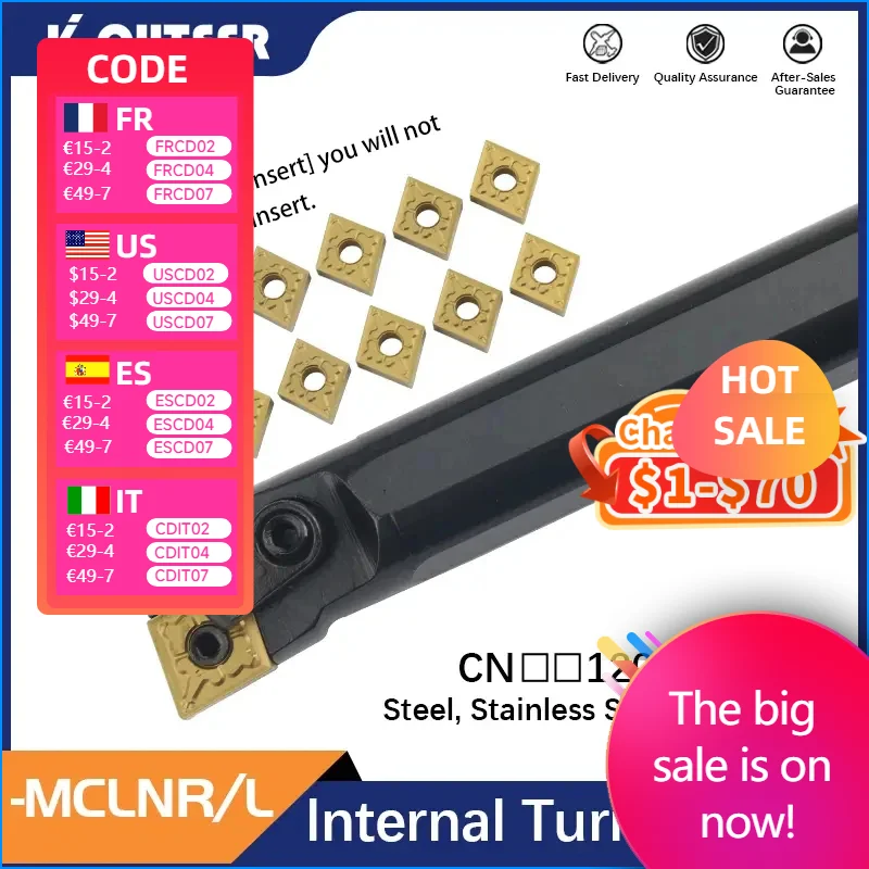 

1pc S16Q-MCLNR12 S25S-MCLNL12 S32T-MCLNR12 Internal Turning Tool Holder CNMG12 Carbide Inserts Lathe Bar CNC Cutting Tools Set