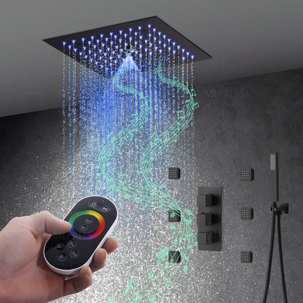 4 وظيفة صنبور أسود LED مجموعة صنبور دش ثرموستاتي #2