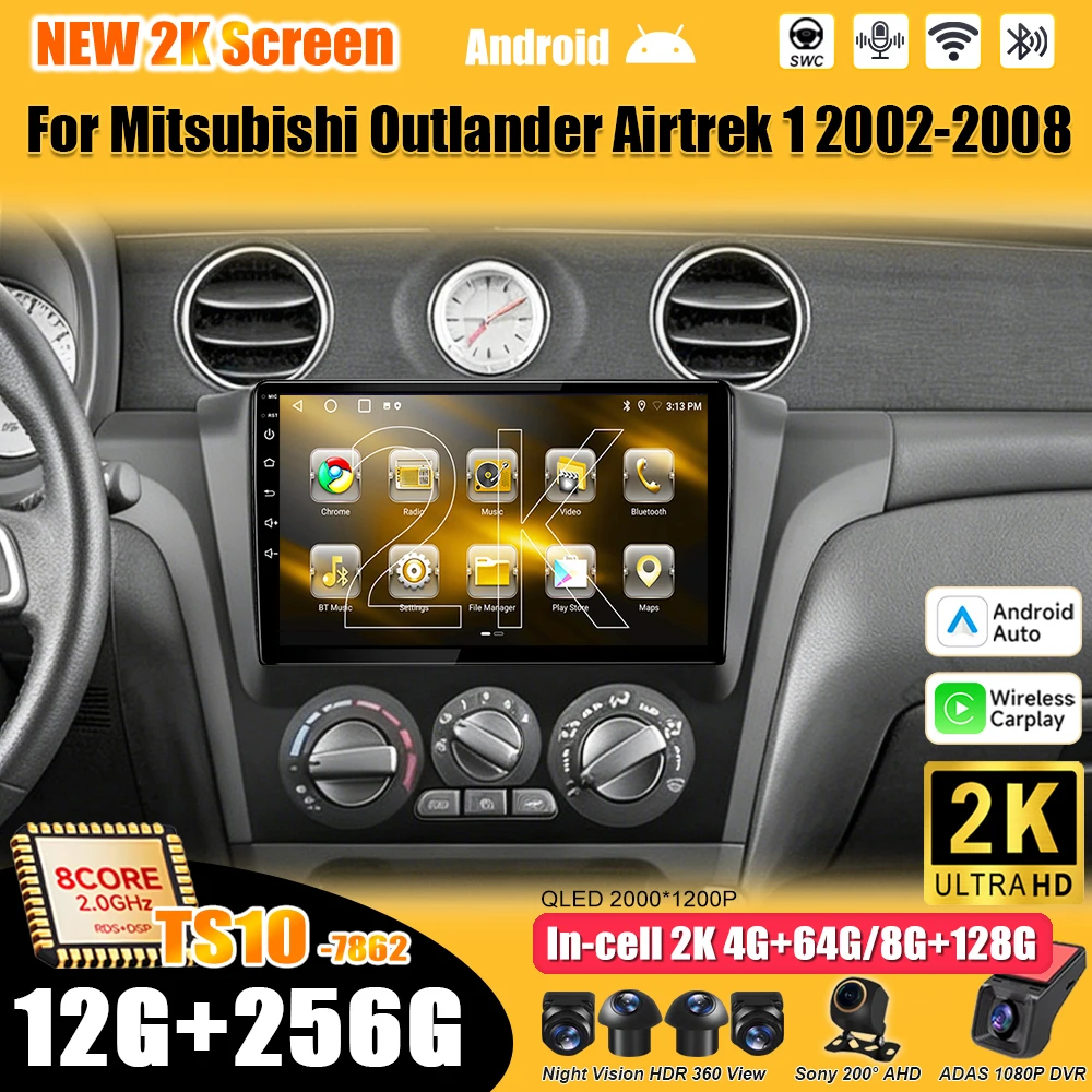 Android 16 For Mitsubishi Outlander Airtrek 1 2002-2008 Car Radio Stereo Head Unit  Multimedia Video Player  2K QLED 9 Inch RDS
