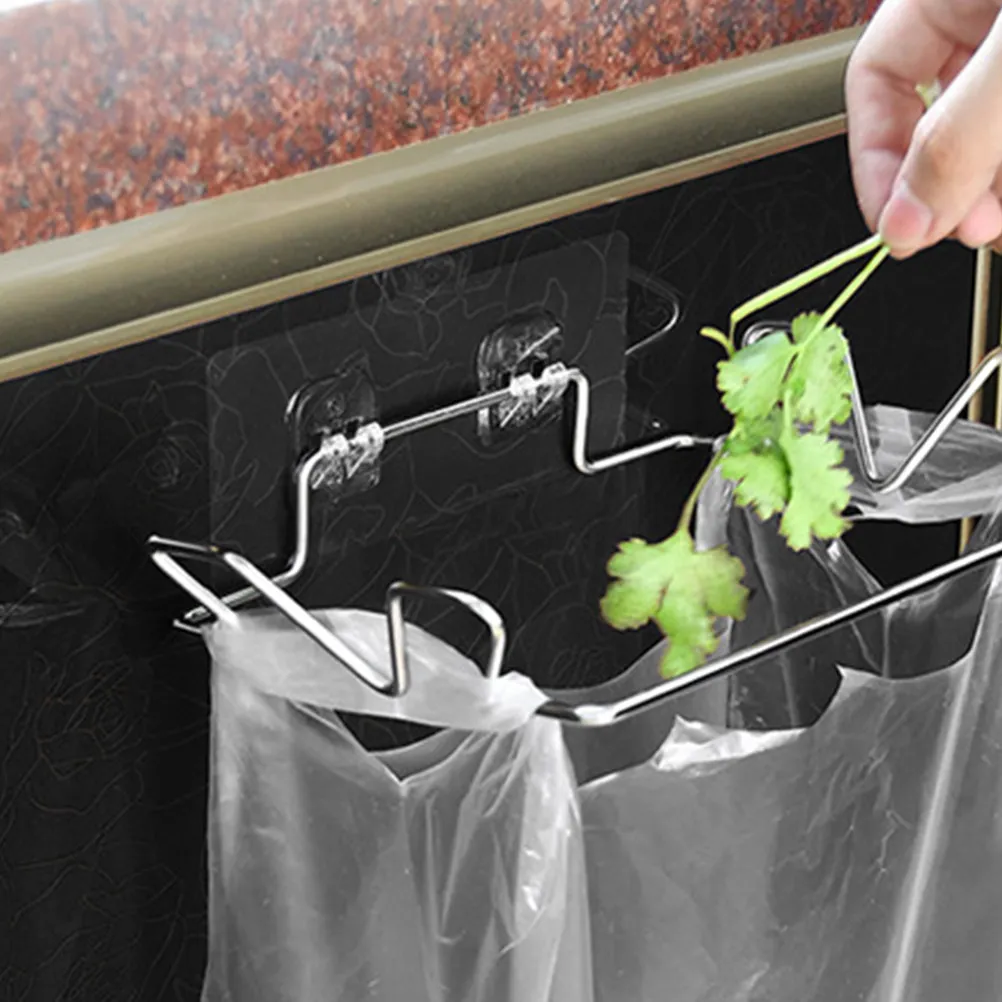 2Pcs Multi Functional Kitchen Trash Bag Holder Rack Wall Mounted No Drill Garbage Bag Stand Adjustable Fit All Sizes White