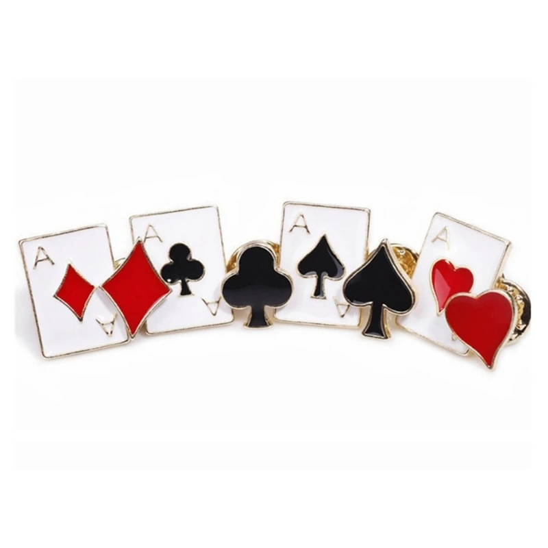 Pack of 4 Poker Card Lapel Pins Collar Pins Fashion Accessories Suit Brooch Dress Brooch Set for Shirts Scarves Revers