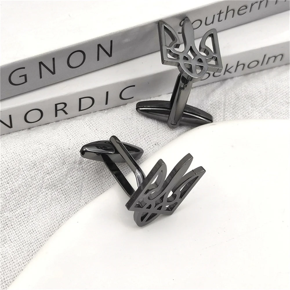 1 Pair Solidarity With Ukrainian Tryzub Cufflinks for Men 2022 New Ukrainian Symbols Silver Male Jewelry French suit Accessories