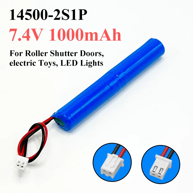 7.4 فولت 1000 مللي أمبير 14500 2S1P المدمج في BMS بطارية ليثيوم أيون قابلة للشحن لأبواب مصراع الأسطوانة ألعاب كهربائية أضواء LED