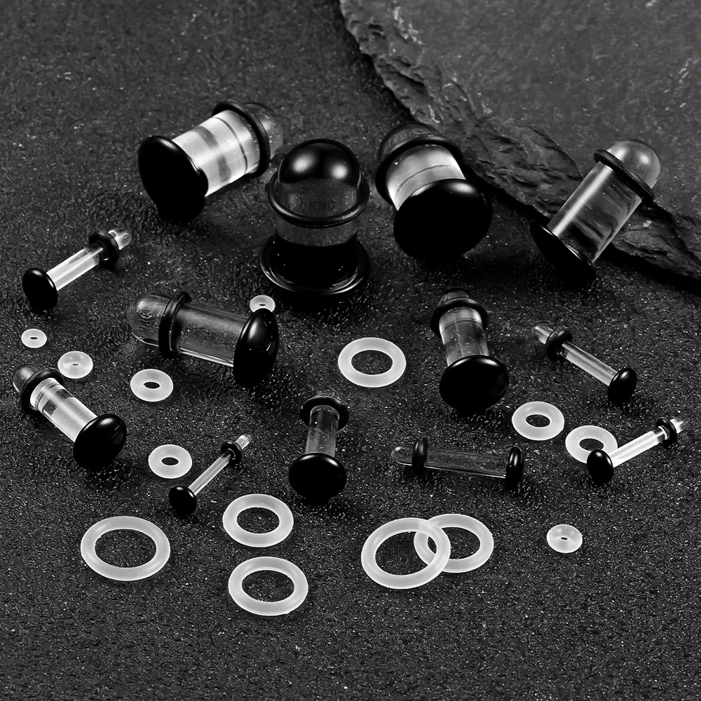 10/16/18pc Glass Ear Gauges Stretching Kit Short Taper Expander Comfy Dead Stretching Plugs with Rubber Rings Crazy Body Jewelry