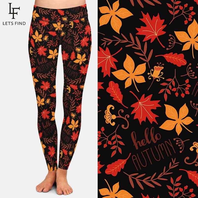 Letsfind moda feminina de fitness cintura alta leggings novo treino calças casuais 3d maple leaf impressão digital