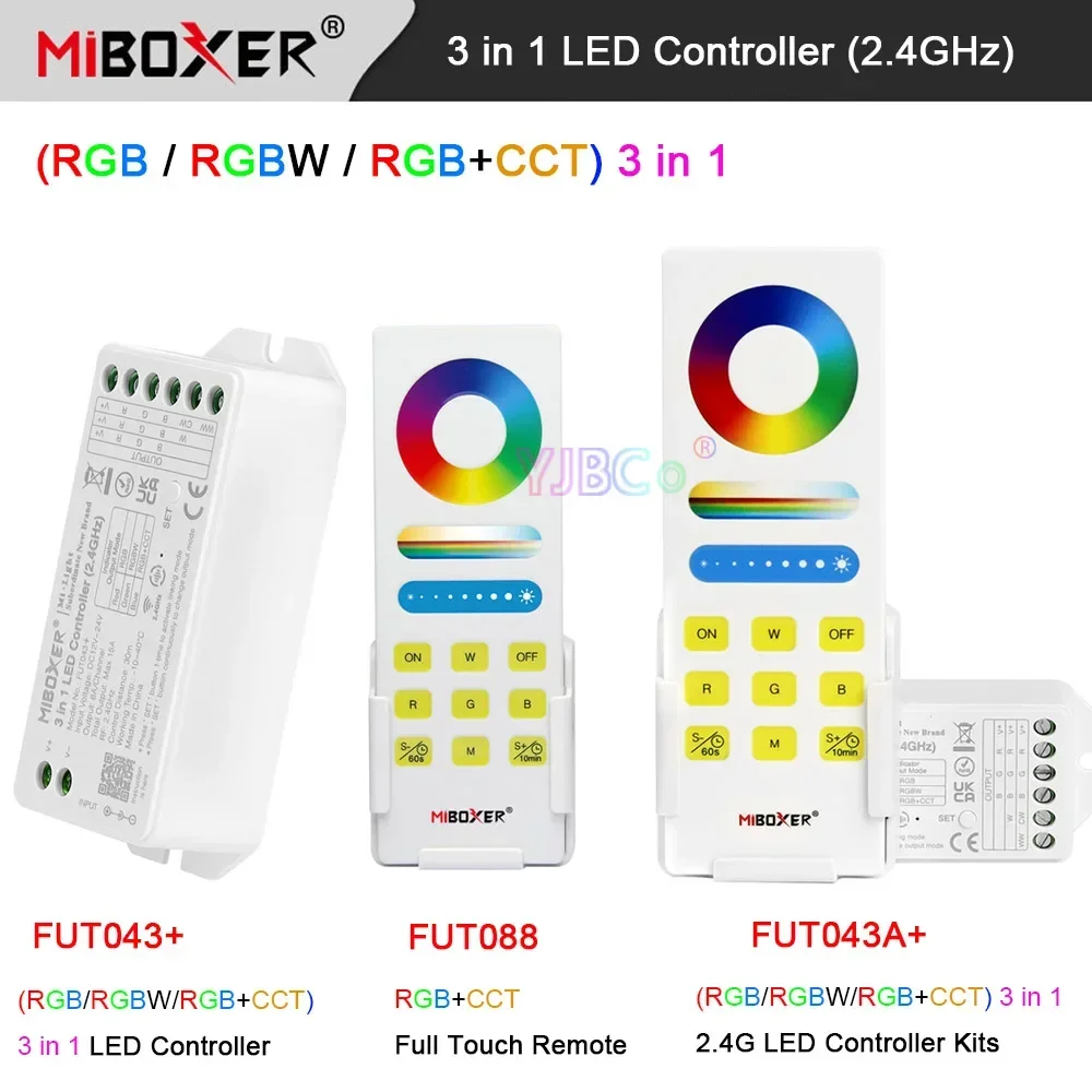 

Miboxer (RGB RGBW RGB+CCT) 3 in 1 LED Strip Controller DMX512 RGBCCT RF Remote/2.4G Gateway control Light Dimmer 12V 24V Max15A