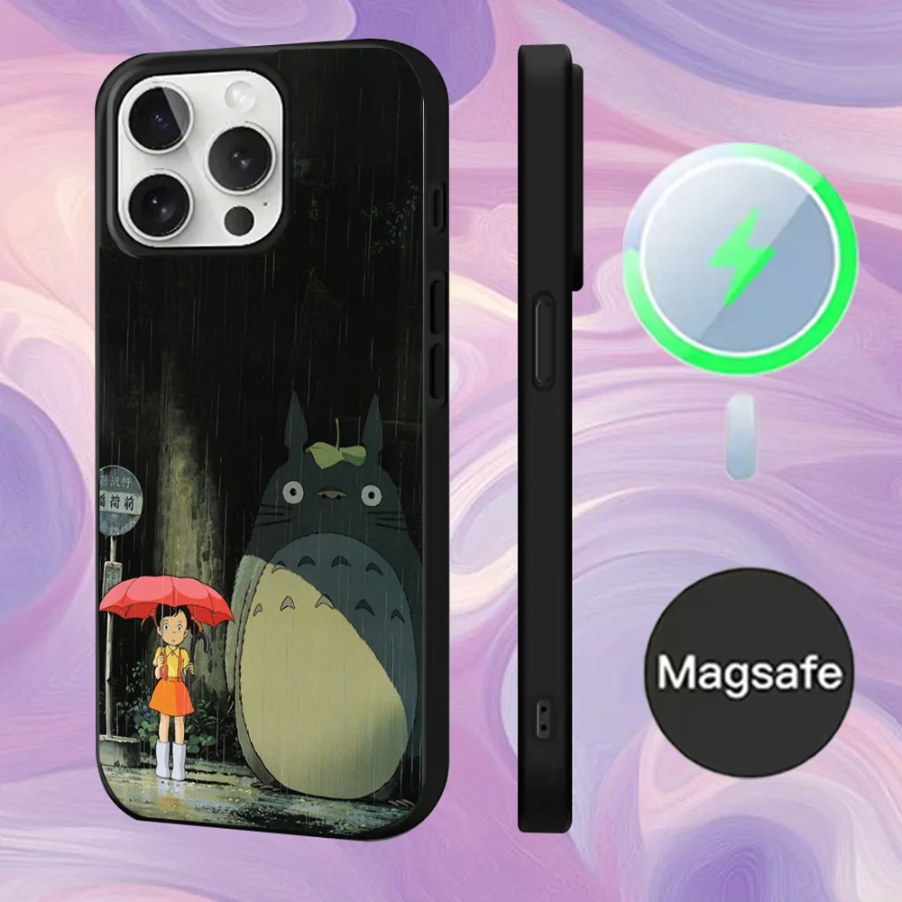 حافظة هاتف لطيفة من أنيمي T-Totoro-ES لهواتف iPhone 16,15,14,13,12,11,Pro,Max,Plus,Mini,Magsafe,حافظة شحن لاسلكية مغناطيسية