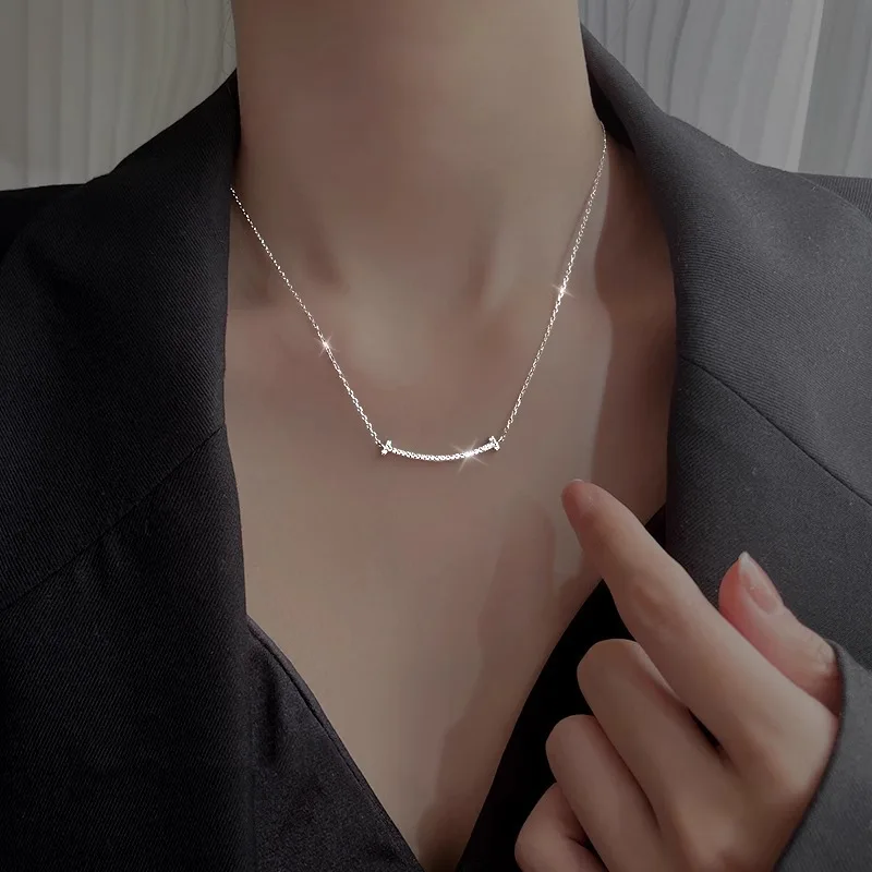 High Quality Tf Smile Necklace Women Temperament Happy Pendant Clavicle Chain Titanium Steel Girlfriend Gift