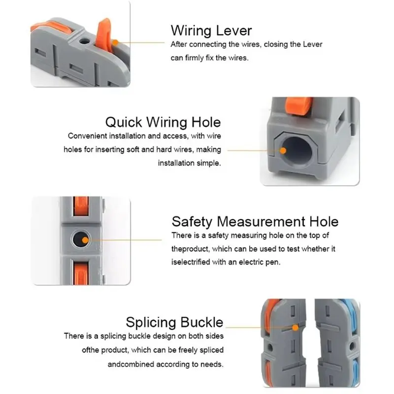 LICE-40PCS Wire Connectors Kit 1 To 1 Inline Electric Lever Connectors Nuts Push-In Quick Conductor Compact Splicing Terminal