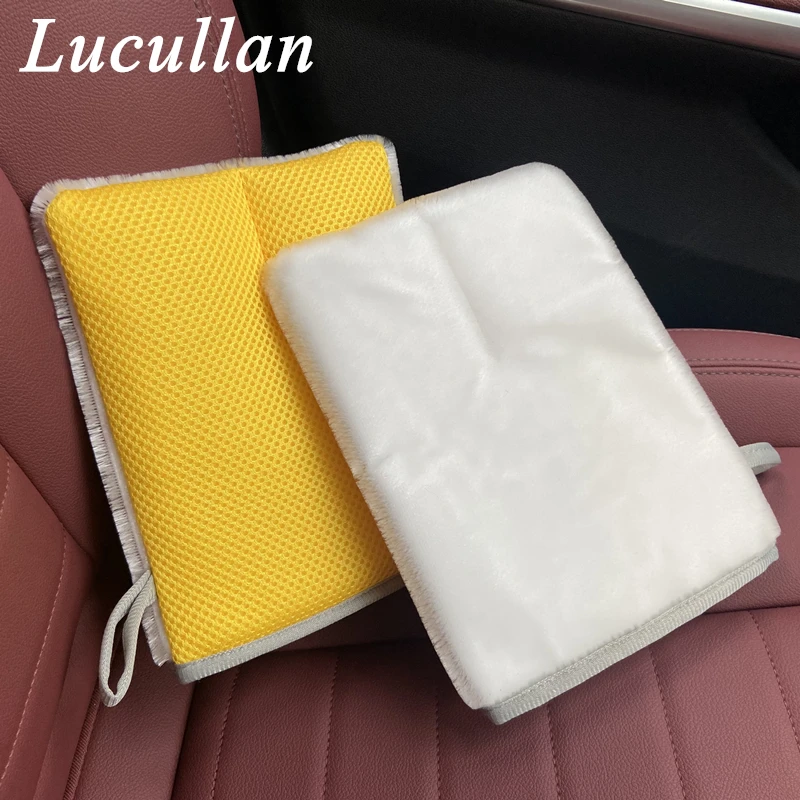 Lucullan Double Side Use Interior Scrubbing Mitt+Microfiber Mesh Fiber For Leather, Plastic,Vinyl,Glass Cleaning