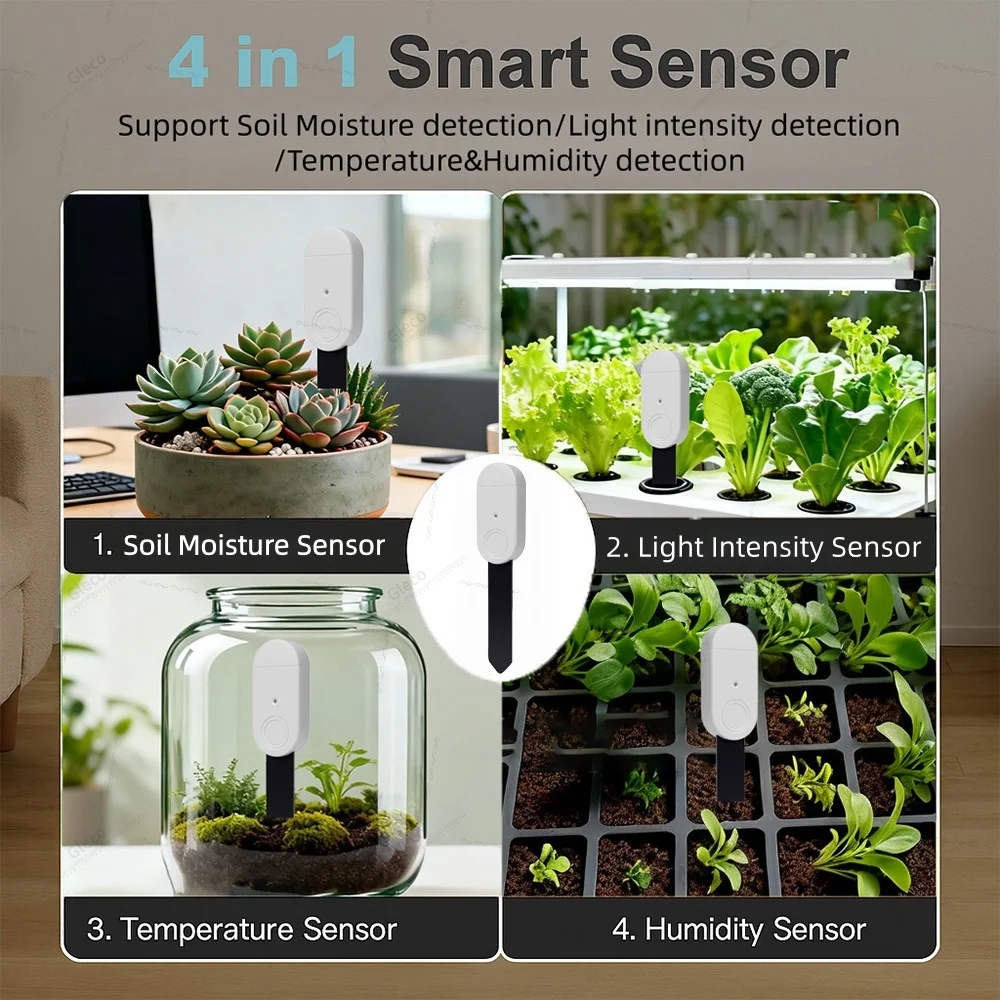 4in1 Zigbee Soil Moisture Temperature Humidity Sensor With Light Detection For Garden Irrigation Tuya Smart Life & Z2M Optional image 3