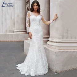 LAYOUT NICEB Mermaid Appliqués Wedding Dresses For Bridal Longue Manches Lace Vestidos De Noiva Mariage Illusion Robes Mariée