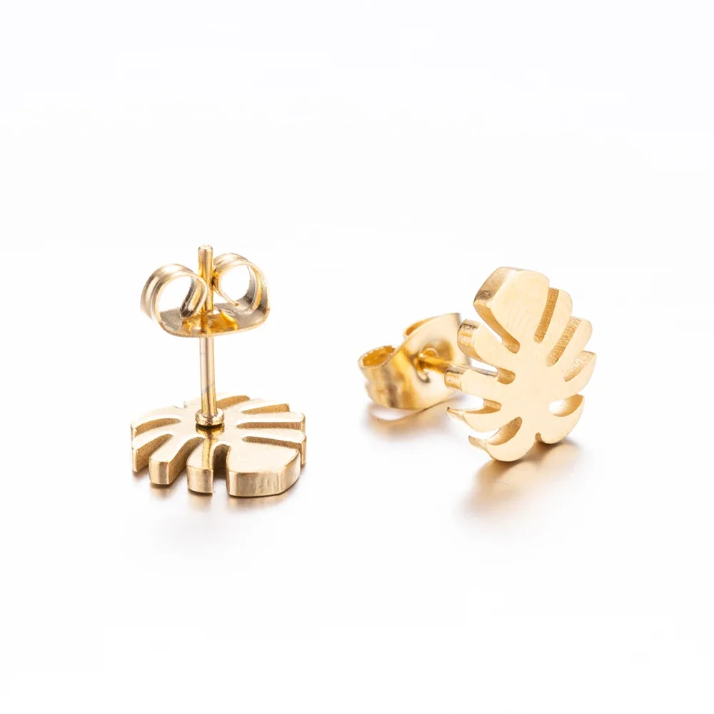 New Fashion Small Tiny Tropical Leaf Earring Monstera Leaves Ear Stud Plant Wood Brincos Bff Gift 2021 Stainless Steel Jewelry
