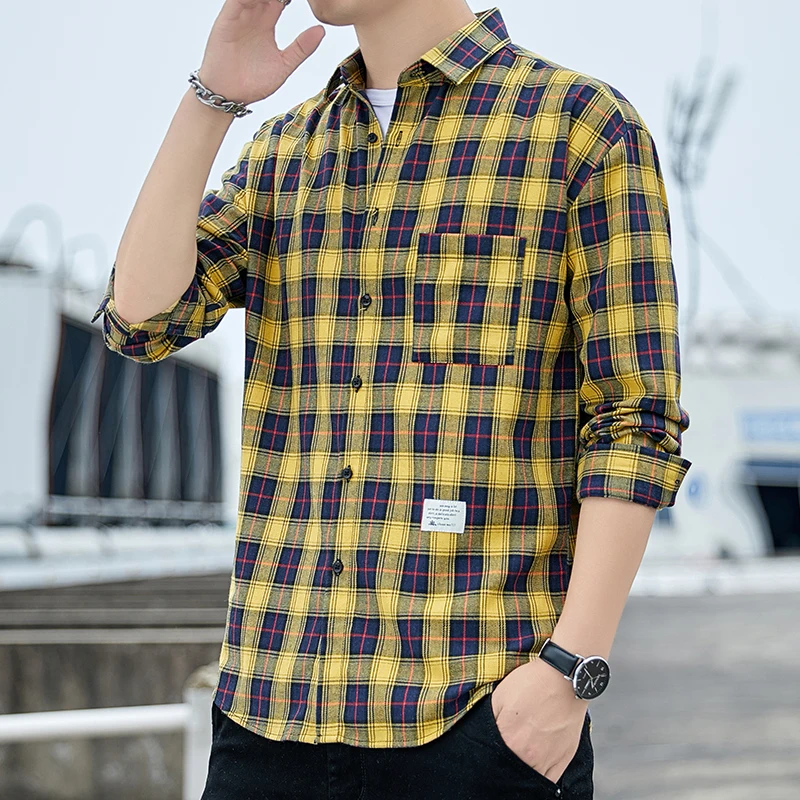 Men Plaid Shirt Long Sleeved 2024 Autumn Korea Youth Hip-hop Fashion Streetwear Loose Oversized Casual Stripe Shirt Men Clothing