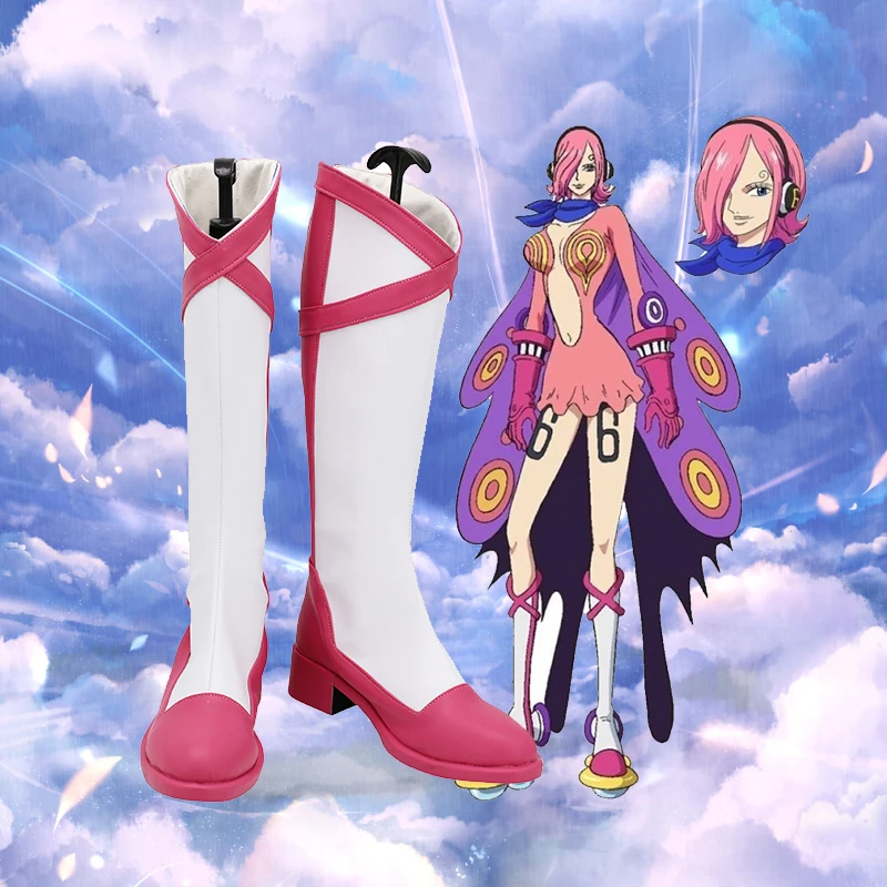 Anime Vinsmoke Reiju Costume Cosplay Scarpe Rosa Bianco Stivali in ecopelle fatti a mano Festa di carnevale Stivali di Halloween