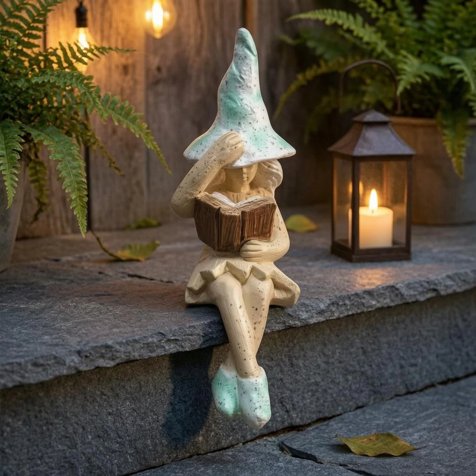 Fairy Figurine with Book Speckled Reading Fairy Figurine Garden Decor Weathered Finish Crossed Legs for Balcony