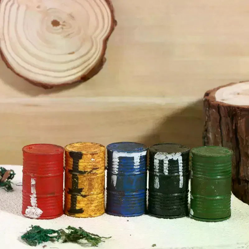 5PCS Miniature Vintage Oil Bucket Model Weathered Plastic Fuel Drum For Diorama Sand Table DIY Scene Layout Decoration