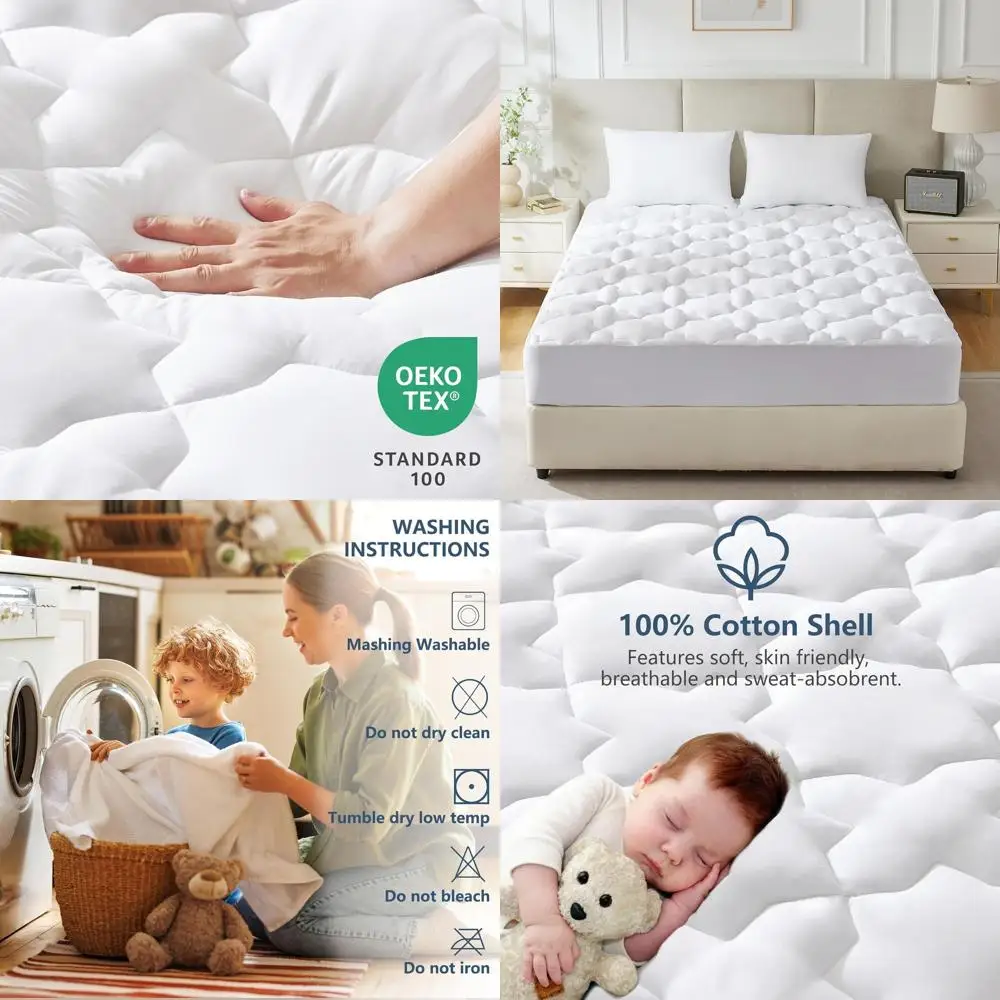 

Cotton Cooling Mattress Topper for Deep Pocket Beds, 450GSM, Non-Slip, Breathable, White, 78x80 Inches