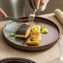 Retro Ceramic Round Hotel Western Food Plate Special-shaped Cuisine Salad Restaurant Tableware Creative Home Matt Dinner Plate