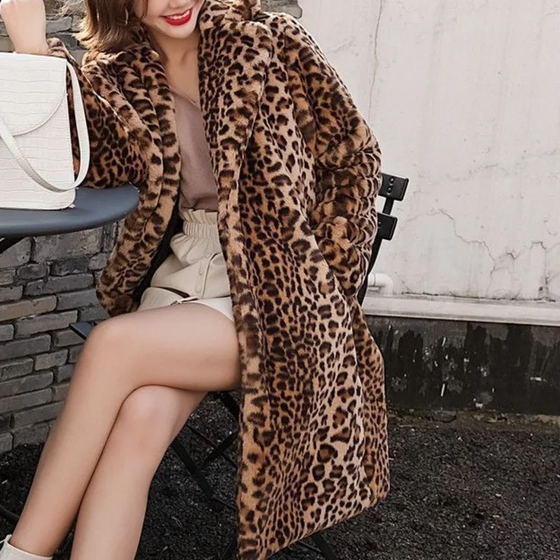 

Leopard Coat 2023 New Women Faux Fur Coat Luxury Winter Warm Plush Jacket Fashion Artificial Fur Female Outwear High Quality