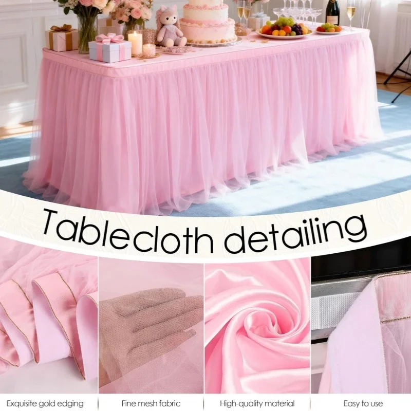 Tulle Ruffle Table Skirt Tutu Tablecloth for Wedding Birthday Baby Shower Dessert Cake Table Rectangle Round Table Decoration