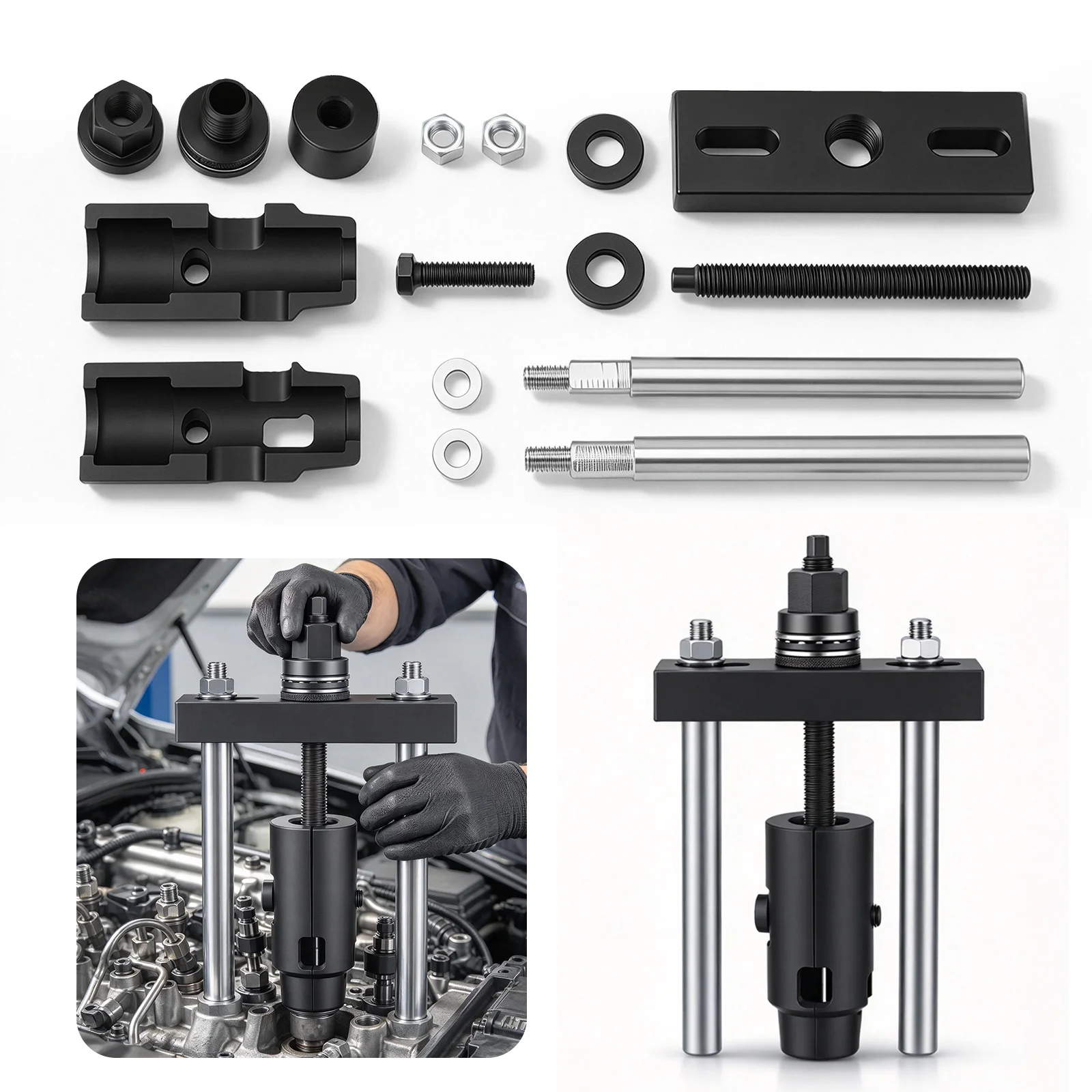 Diesel Injector Puller Kit,Fuel Injector Removal Tool For Solenoid Coil Screw Connection Auto Engine Repair Disassembly Tool Set
