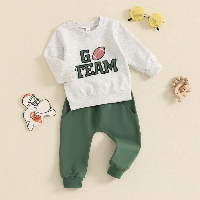 Toddler Boy Fall Winter Outfits Football Baby Clothes Long Sleeve Sweatshirt Tops Pants Set 0 6 12 18 24 Months 3T