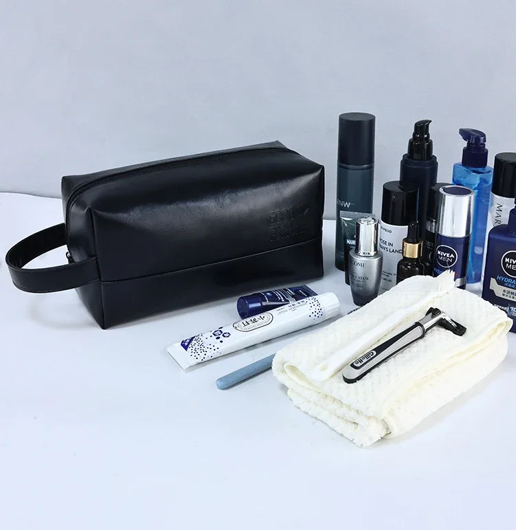 Zipper PU Leder Männer Business Tragbare Lagerung Tasche Toilettenartikel Organizer Frauen Reise Kosmetik Tasche Hängen Wasserdichte Waschen Beutel – Detail 3